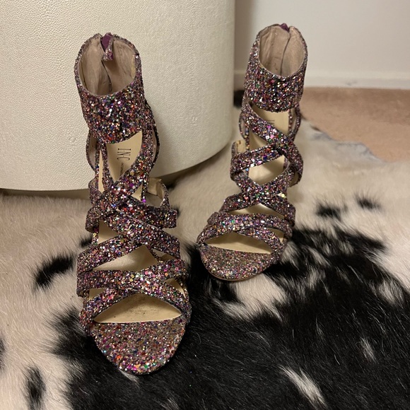 INC Multi Glitter Strappy High Heels - Picture 2 of 16